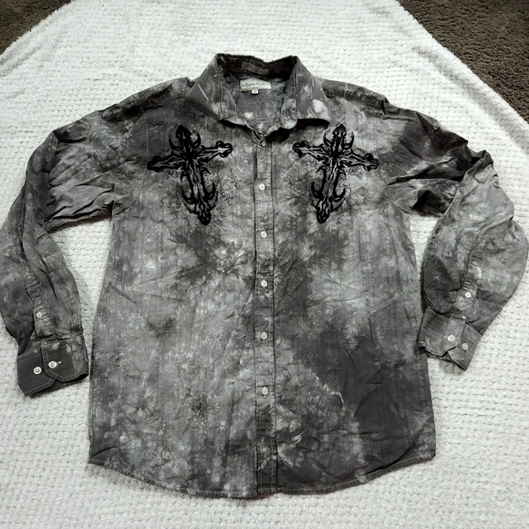 Eighty Eight Apparel Shirt Mens sz M Crosses Bleach Dye Button Up Y2k Grunge - Picture 5 of 6